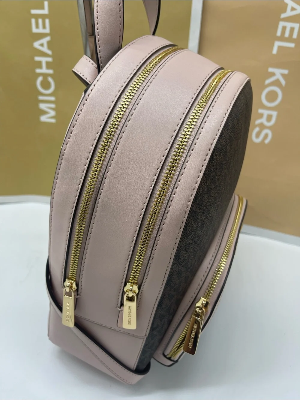 Michael Kors Jaycee Medium Zip Pocket Logo Backpack Powder Blush NWT